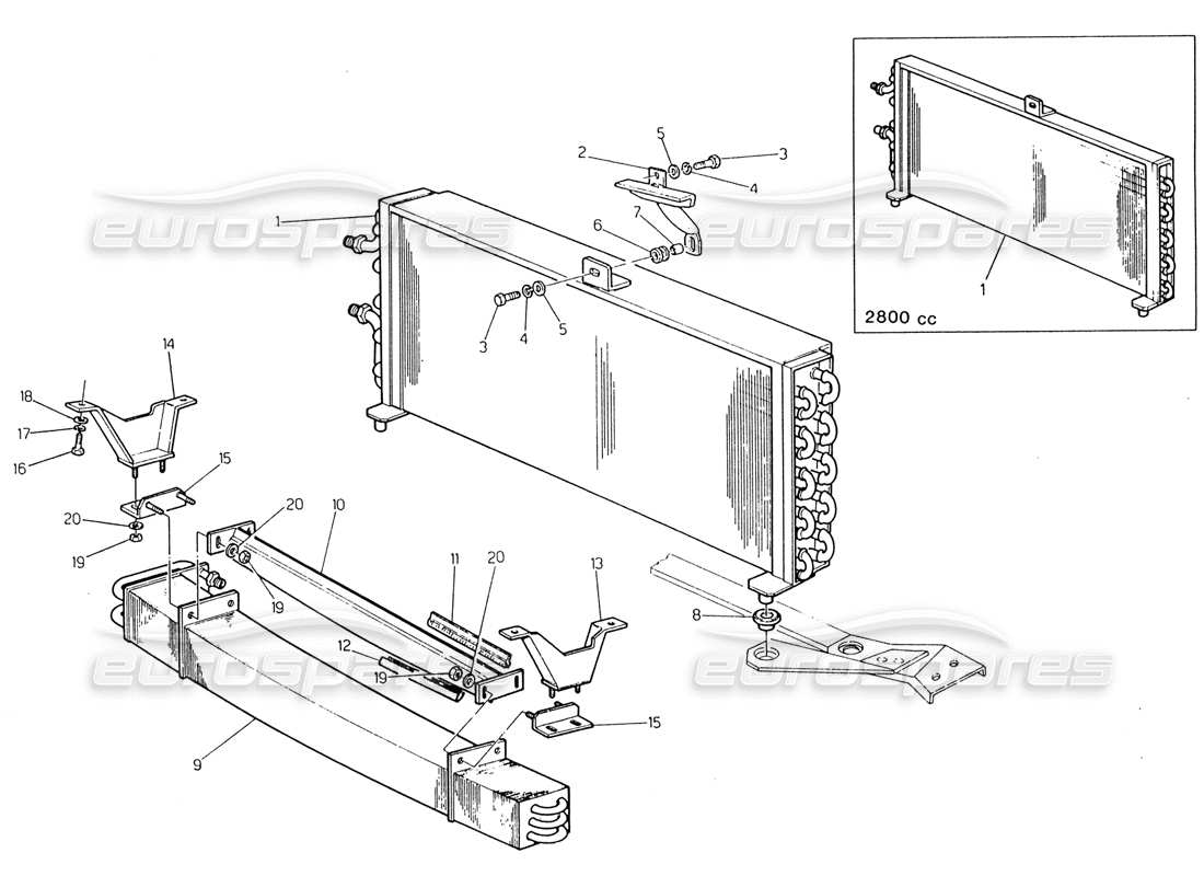 maserati 222 / 222e biturbo teilediagramm für oberen und unteren kondensator (vor modifikation)