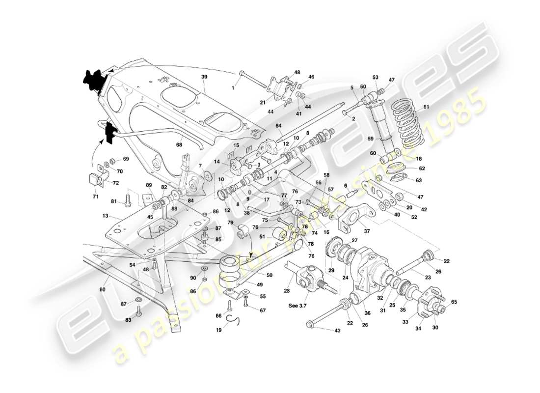 aston martin db7 vantage (1999) hinterradaufhängung teilediagramm
