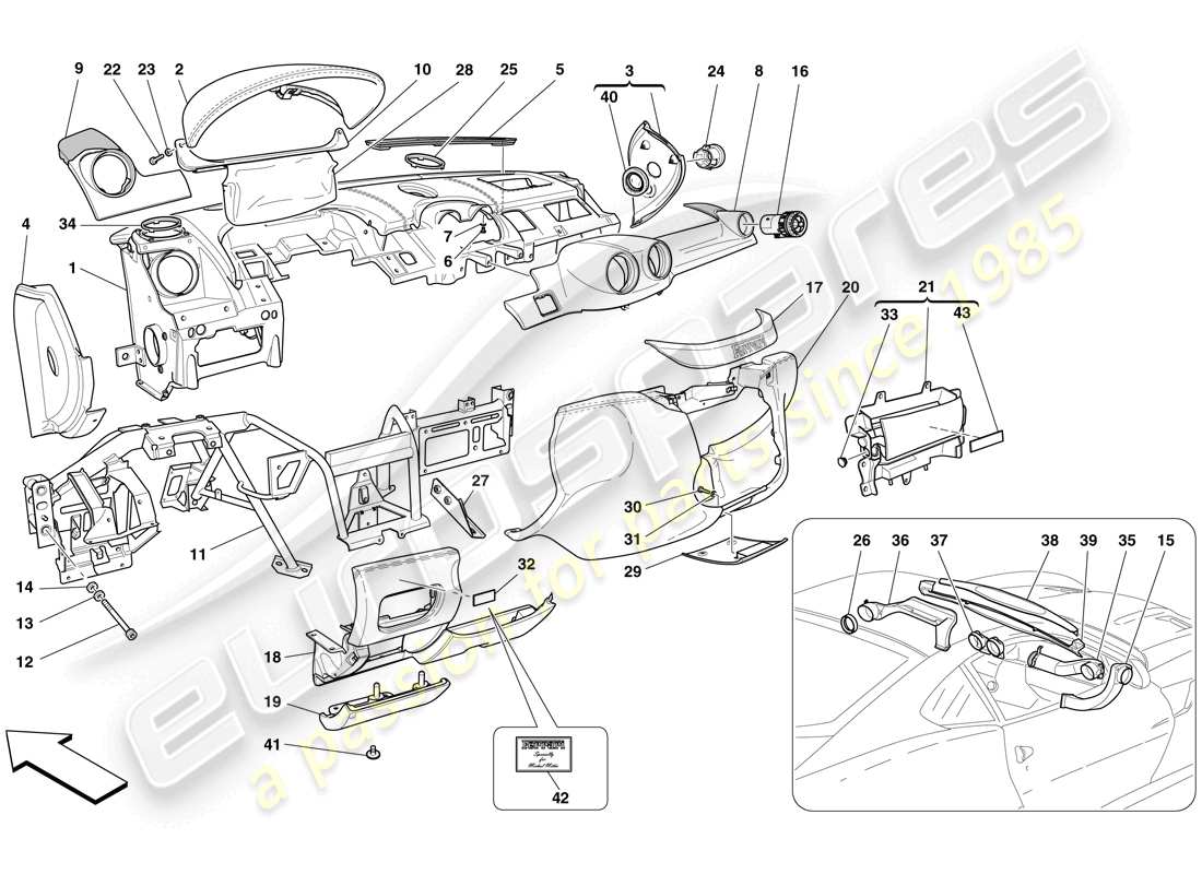 ferrari 599 gto (rhd) dashboard-ersatzteildiagramm