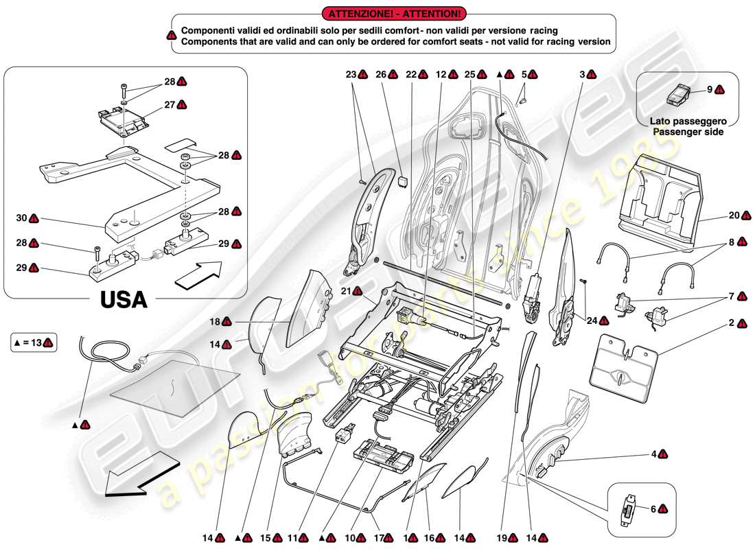 ferrari 599 sa aperta (europe) vordersitz - führungen und einstellmechanismen ersatzteildiagramm