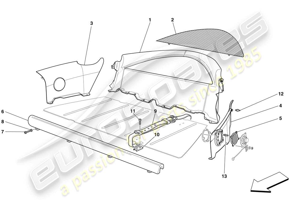 ferrari 599 gto (rhd) innenverkleidung teilediagramm
