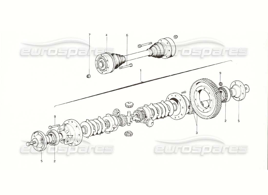 ferrari 308 gt4 dino (1976) differential und achswelle (ab getriebe nr. 693) teilediagramm