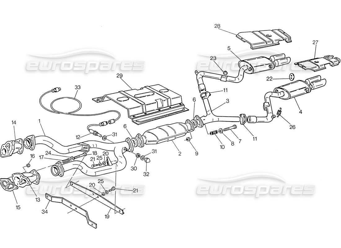 maserati 222 / 222e biturbo abgassystem mit katalysator (3v) teilediagramm