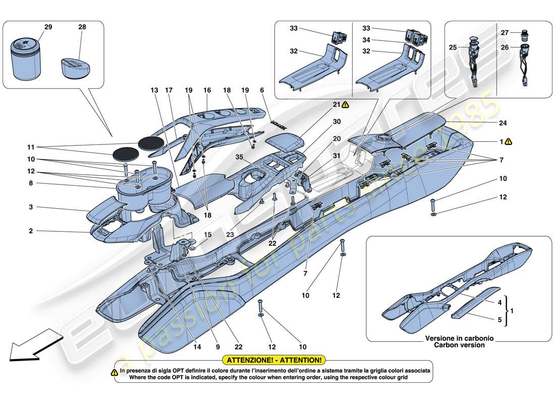 ferrari 488 gtb (rhd) tunnel - unterkonstruktion und zubehör teilediagramm