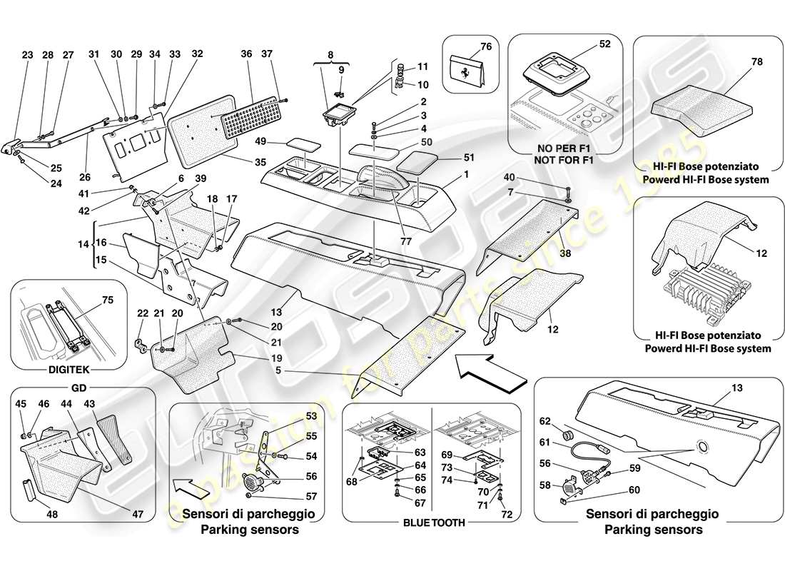ferrari f430 coupe (rhd) tunnel - unterkonstruktion und zubehör teilediagramm