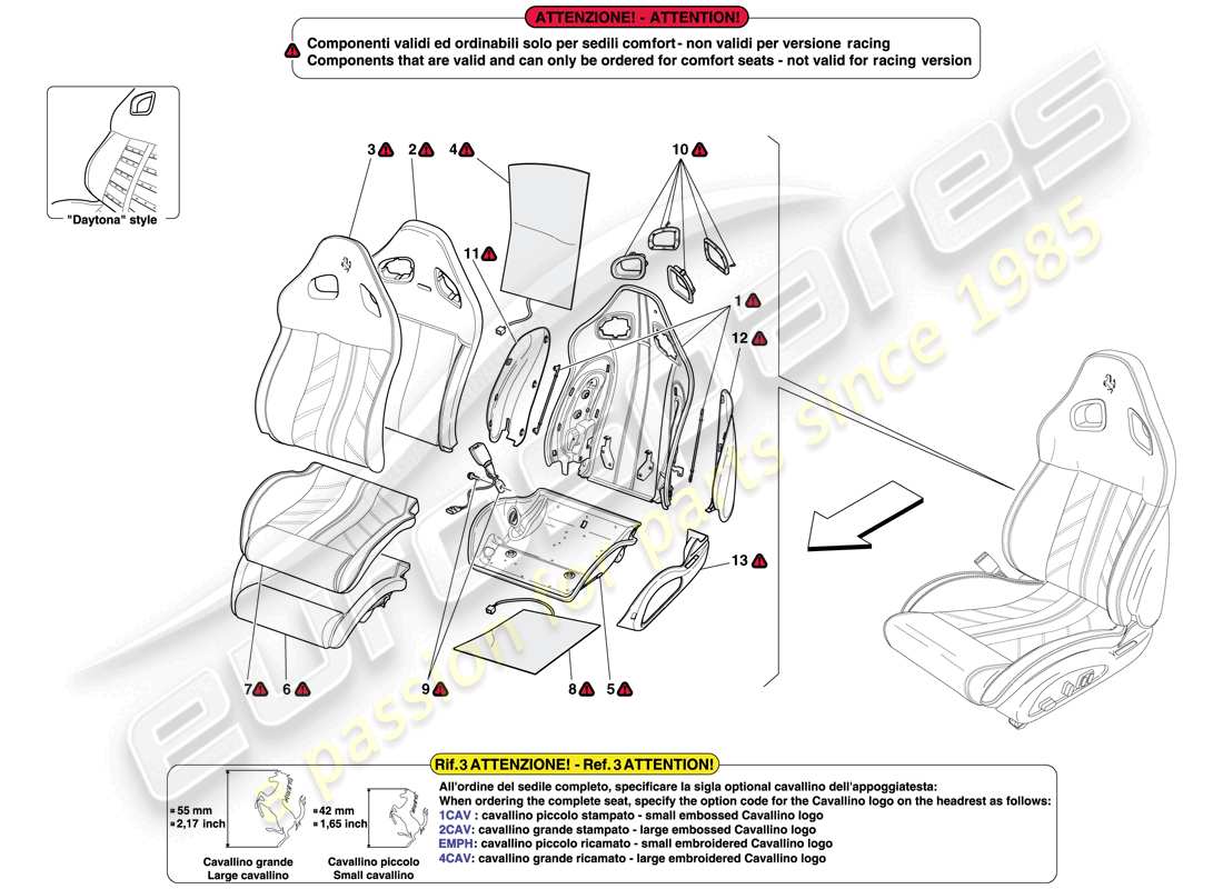 ferrari 599 sa aperta (europe) vordersitz - verkleidung und interne komponenten ersatzteildiagramm
