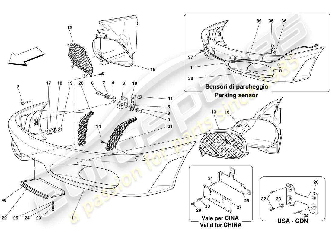 ferrari f430 spider (rhd) frontstoßstange teilediagramm