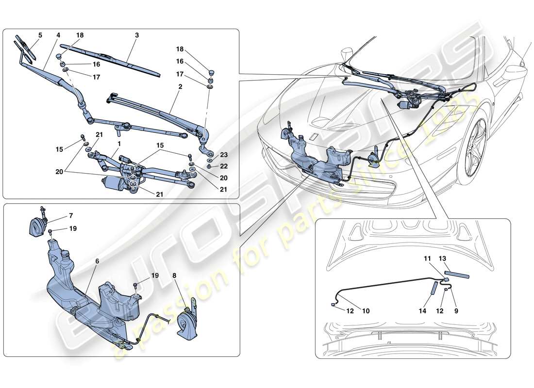 ferrari 458 speciale aperta (usa) scheibenwischer, scheibe und hupen ersatzteildiagramm