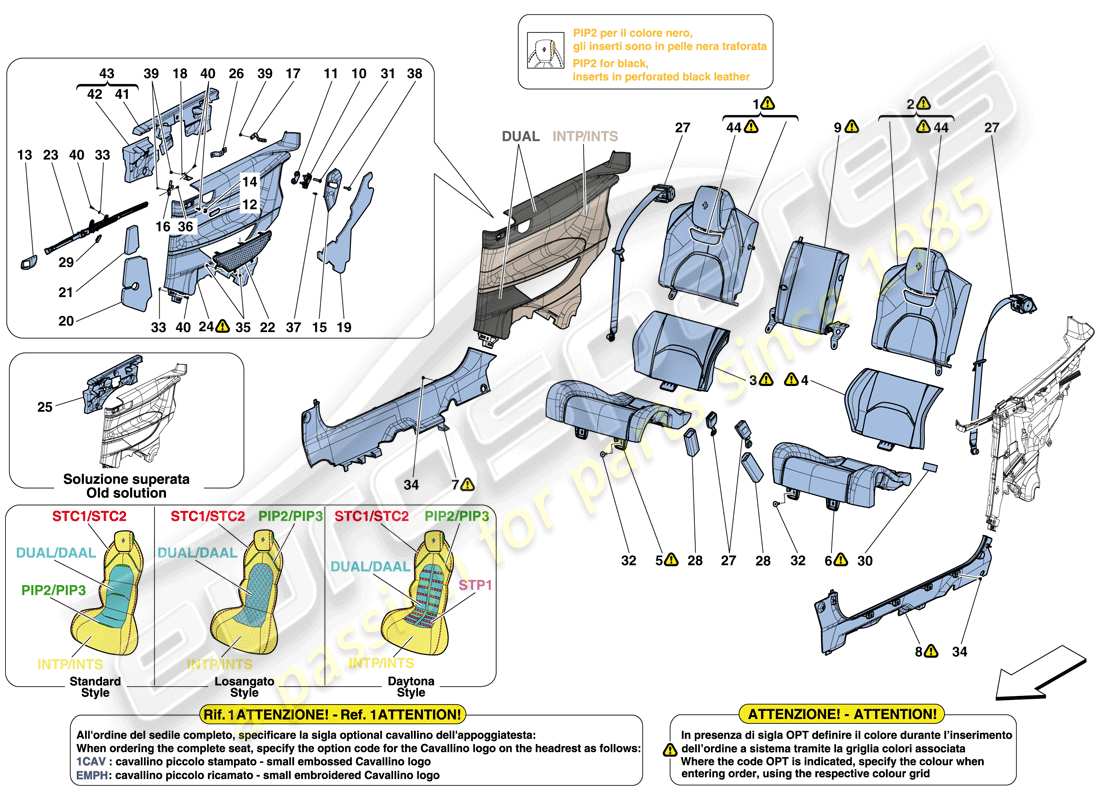 ferrari gtc4 lusso t (rhd) rücksitz - sicherheitsgurte - innenverkleidung teilediagramm