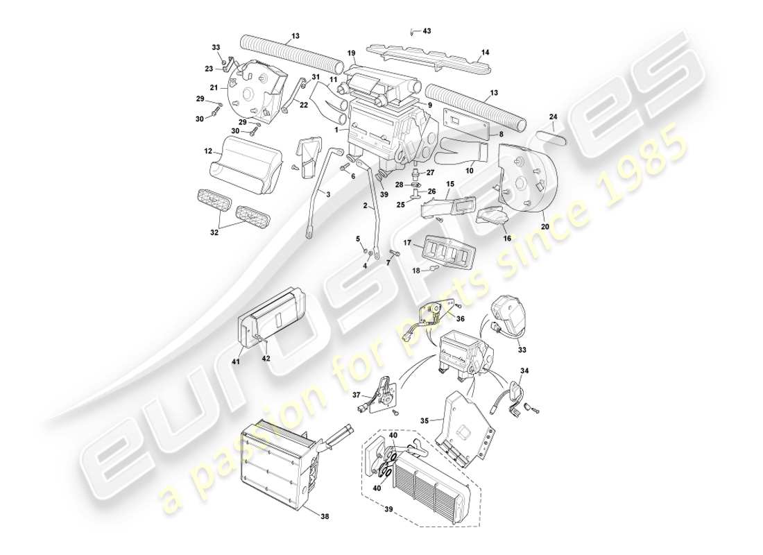aston martin db7 vantage (1999) teilediagramm für die inneninstallation