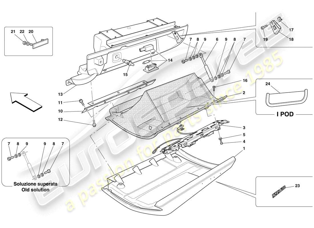 ferrari 599 gtb fiorano (rhd) handschuhfach teilediagramm