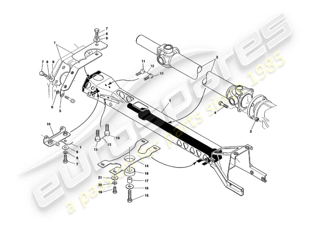 aston martin v8 volante (2000) teilediagramm für drehmomentrohr und antriebswelle