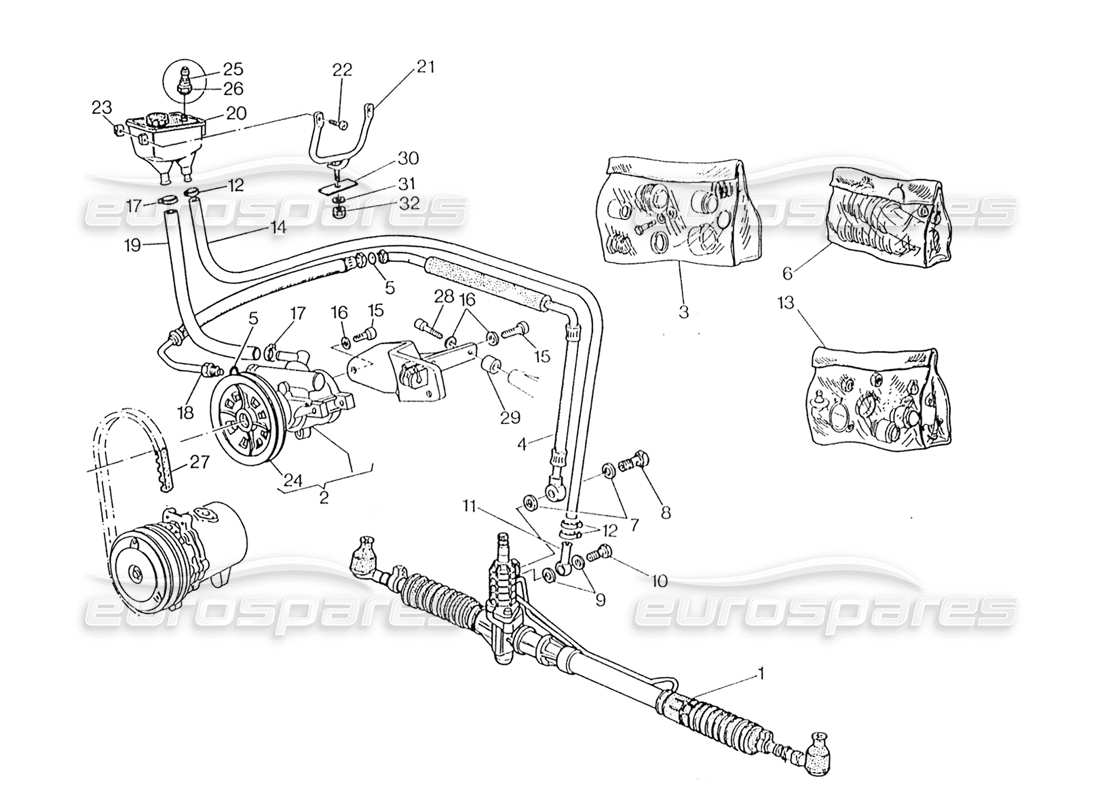 maserati karif 2.8 teilediagramm des servolenkungssystems (rechtslenkung).