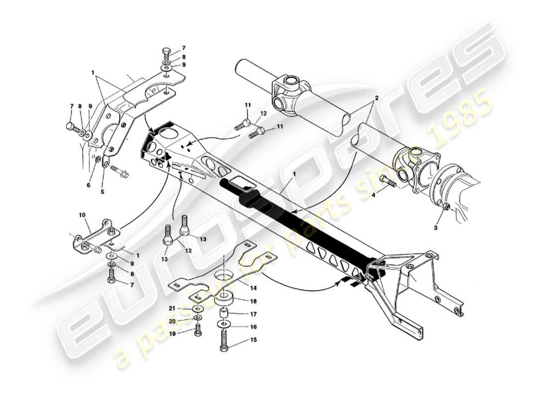 aston martin v8 volante (1999) teilediagramm für drehmomentrohr und antriebswelle