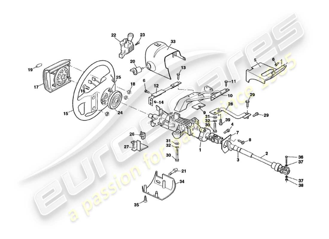 aston martin v8 volante (1999) lenksäule ersatzteildiagramm