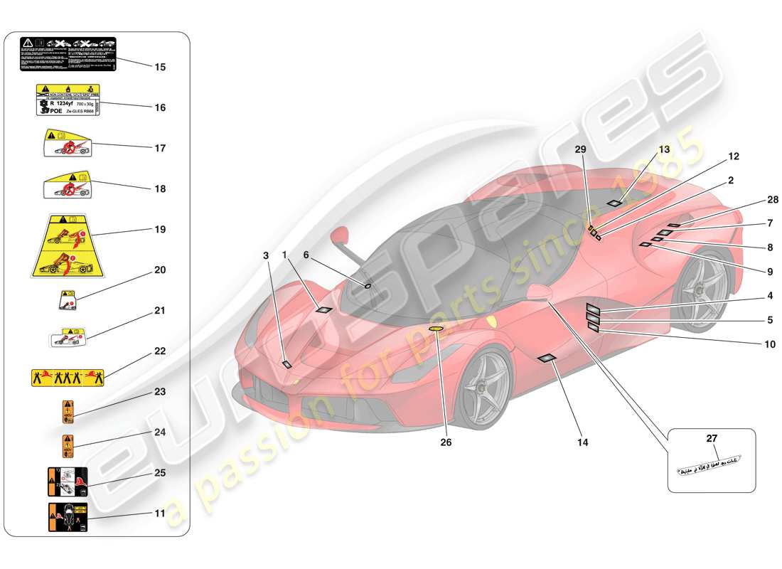 ferrari laferrari (europe) klebeetiketten und -schilder ersatzteildiagramm