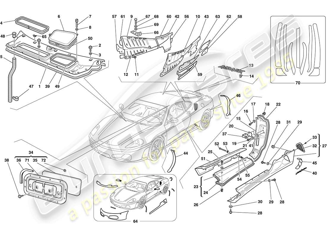 ferrari f430 coupe (rhd) abschirme - aussenverkleidung ersatzteildiagramm