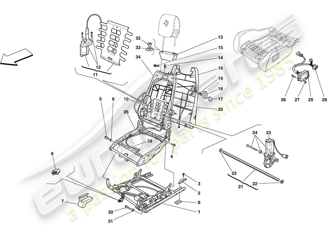 ferrari f430 coupe (usa) elektrischer sitz - führungen und einstellmechanismen ersatzteildiagramm