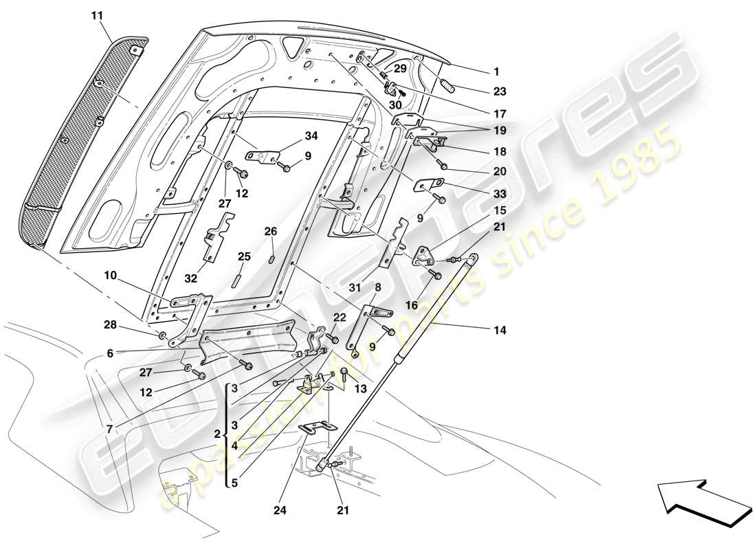 ferrari f430 scuderia (rhd) motorraumdeckel - ersatzteildiagramm