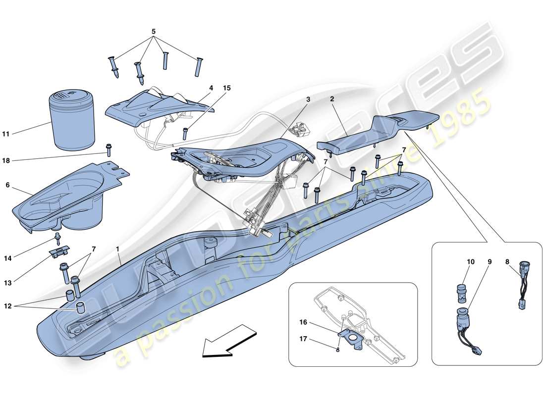 ferrari 458 spider (rhd) tunnel - unterkonstruktion und zubehör teilediagramm