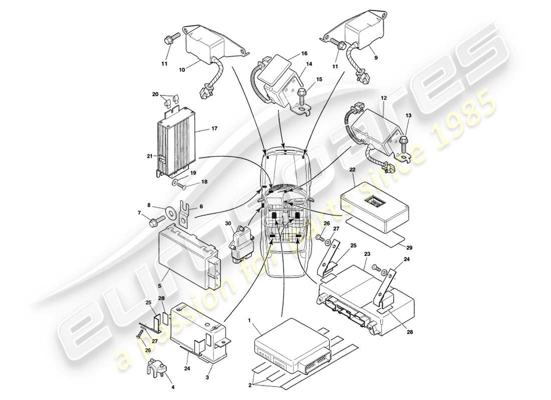 aston martin v8 volante (2000) teilediagramm für elektronische steuermodule