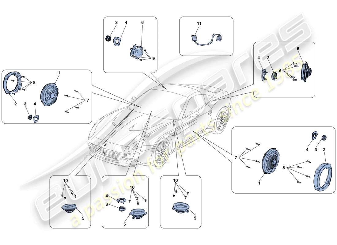 ferrari california t (rhd) audio-lautsprechersystem teilediagramm