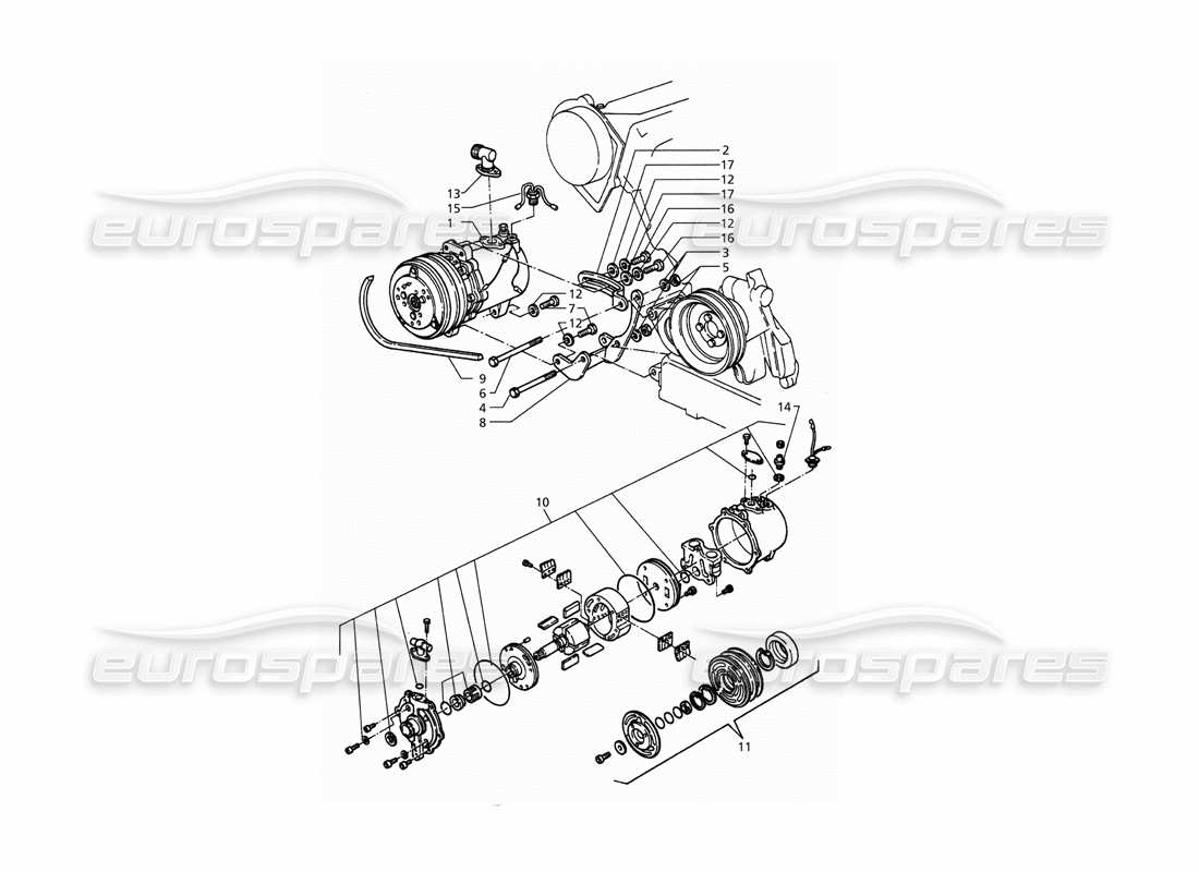 maserati qtp. 3.2 v8 (1999) teilediagramm für luftkompressor und halterungen