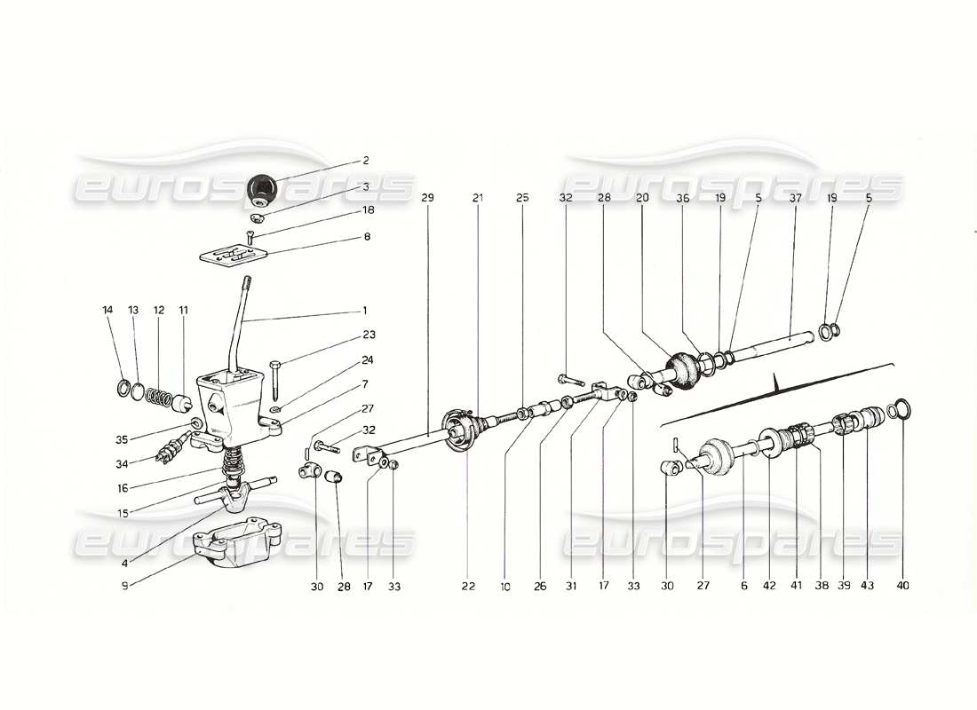 ferrari 308 gt4 dino (1976) äußere getriebesteuerungen (ab nr. 11324 gs – 11300 gd – 10360 us-version) teilediagramm