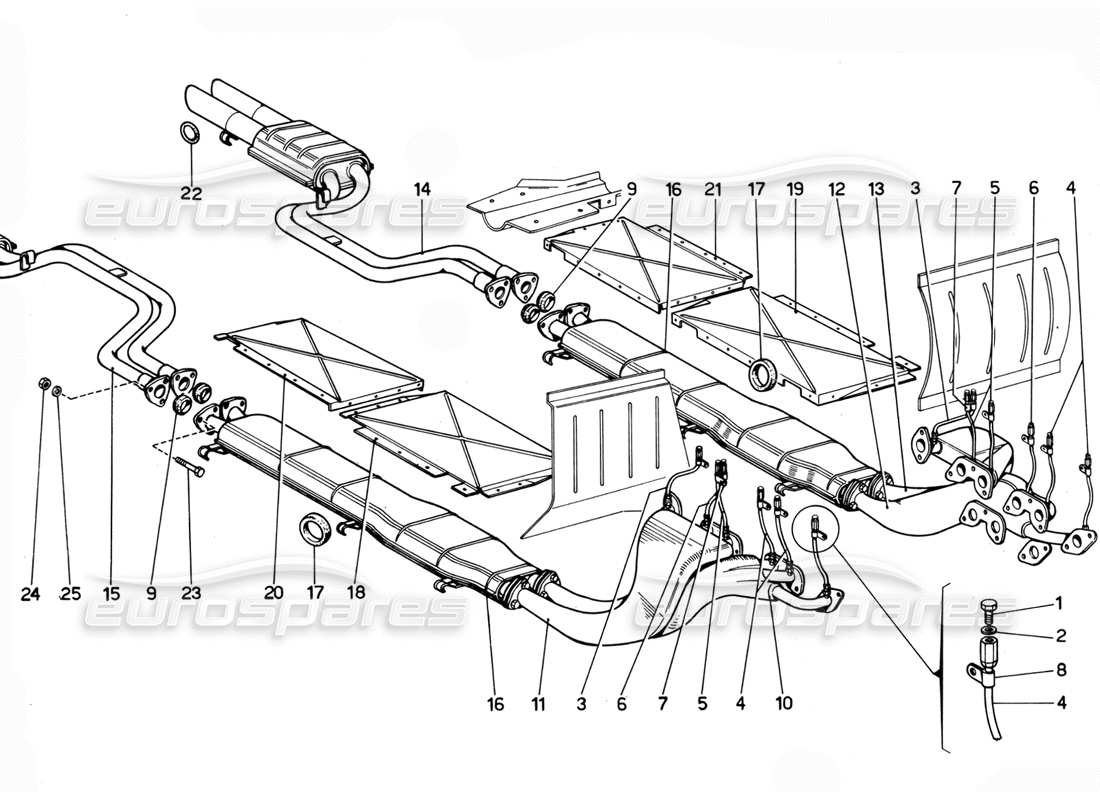 ferrari 365 gtc4 (mechanical) usa-auspuff-revision teilediagramm