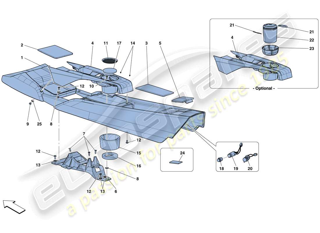 ferrari f12 tdf (rhd) tunnel - unterkonstruktion und zubehör teilediagramm