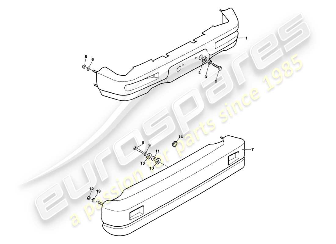 aston martin v8 volante (1999) stoßstangen-teilediagramm