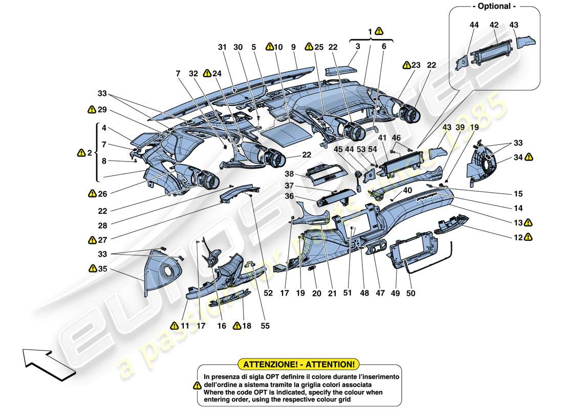 ferrari gtc4 lusso t (usa) armaturenbrett - verkleidung ersatzteildiagramm