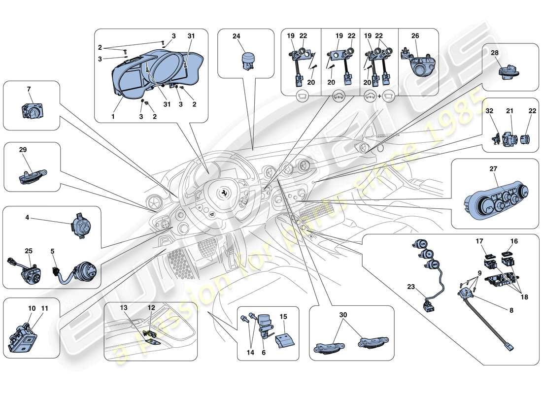 ferrari f12 berlinetta (europe) armaturenbrett- und tunnelinstrumente ersatzteildiagramm