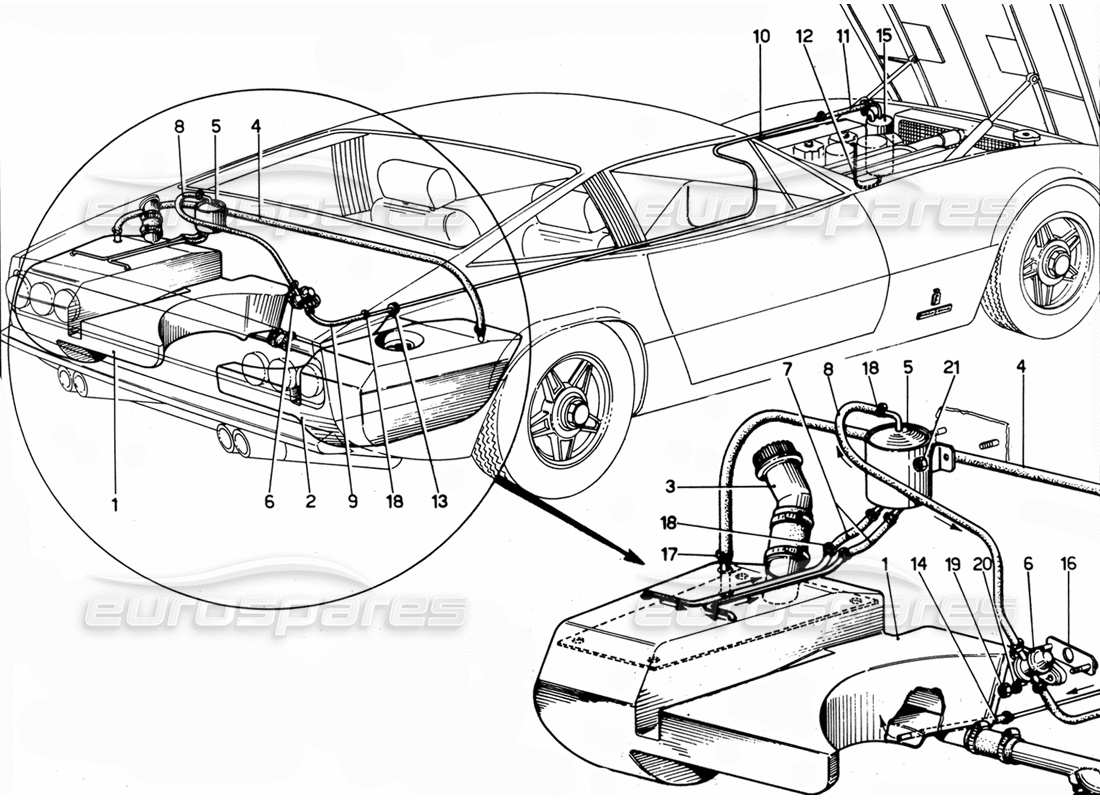 ferrari 365 gtc4 (mechanical) kraftstoffkreislauf usa – revision teilediagramm