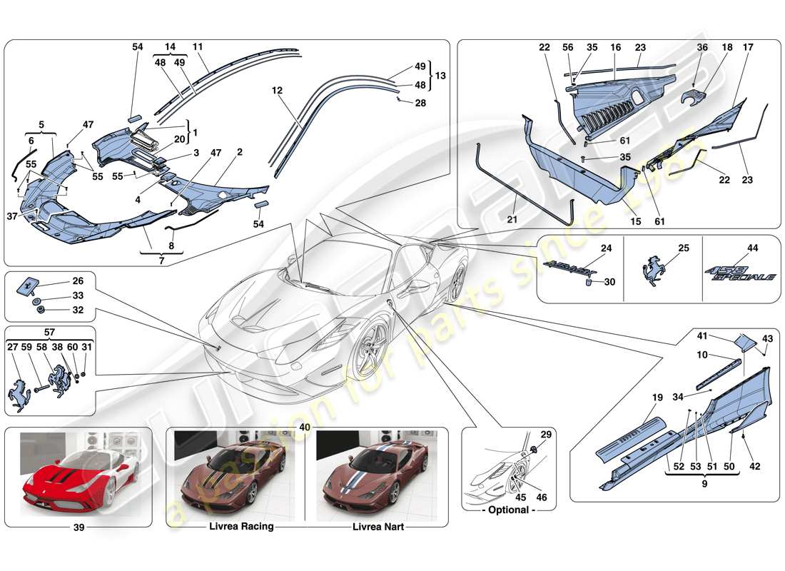 ferrari 458 speciale (rhd) abschirme - aussenverkleidung ersatzteildiagramm