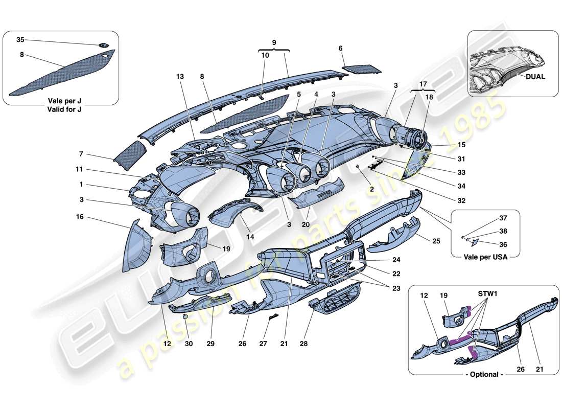 ferrari california t (europe) armaturenbrett – ausstattung teilediagramm