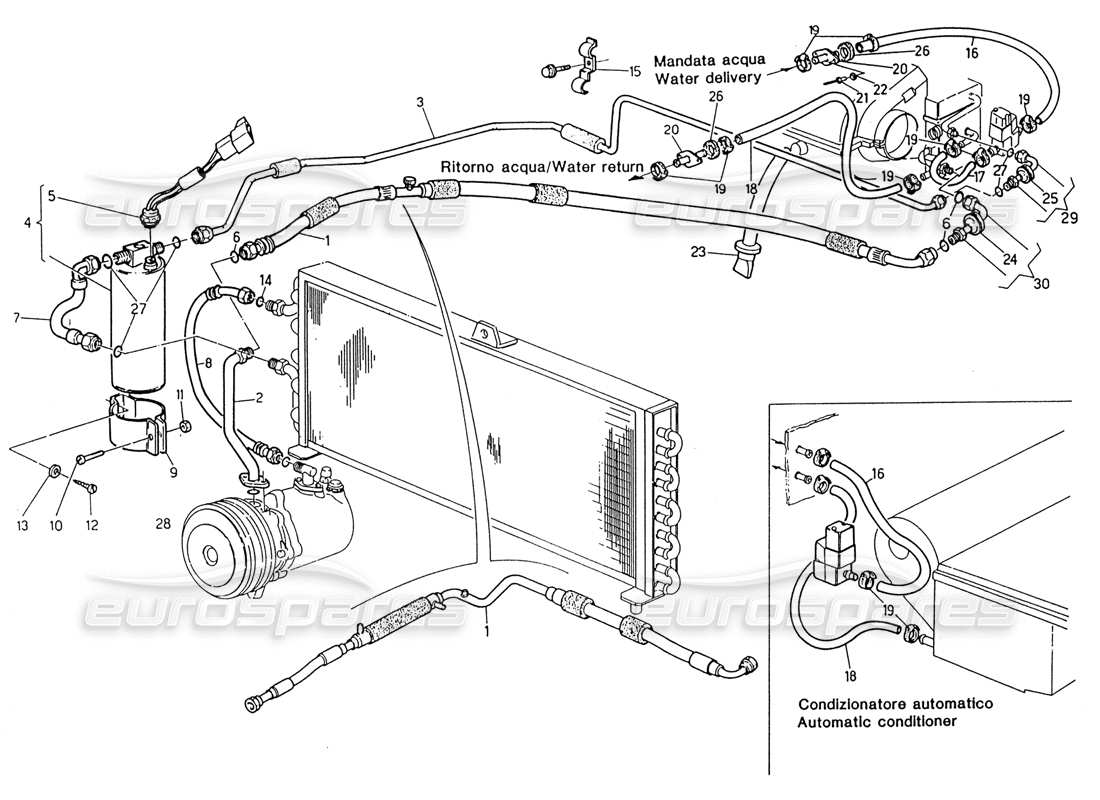 maserati 222 / 222e biturbo teilediagramm für die rechte lenkung der klimaanlage (nach modifikation)