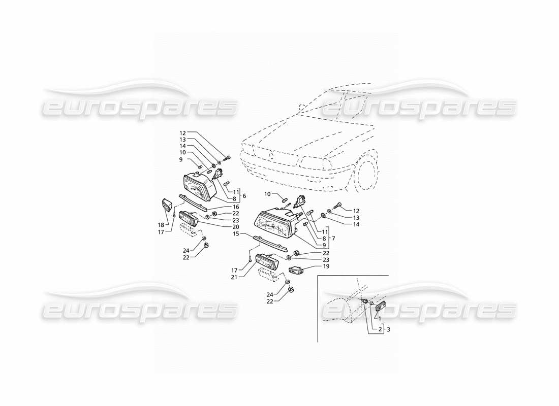 maserati qtp v6 (1996) vorderlichter (rhd) teilediagramm