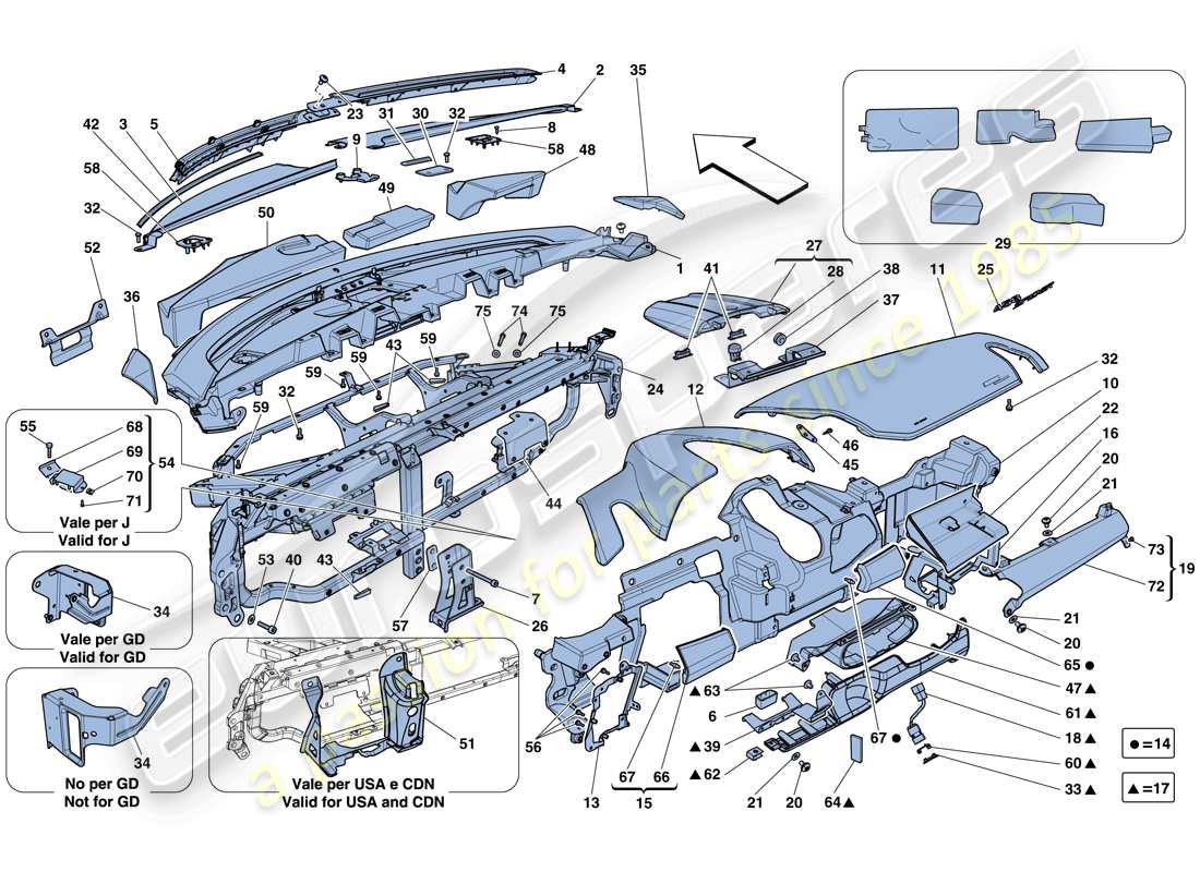 ferrari 458 spider (rhd) dashboard-ersatzteildiagramm