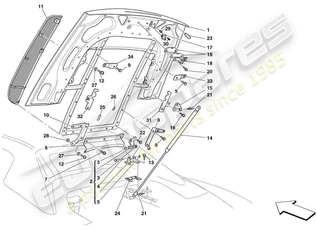 ferrari f430 scuderia (usa) motorraumdeckel - ersatzteildiagramm