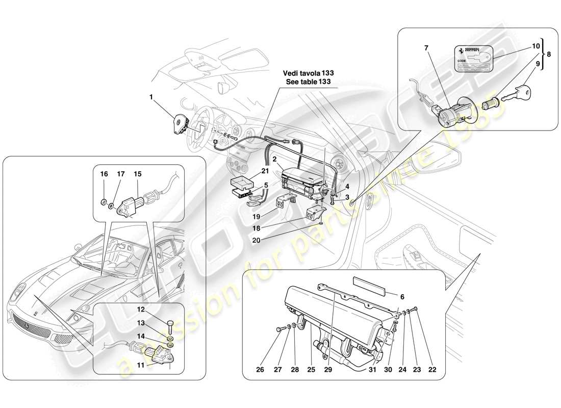 ferrari 599 gto (rhd) airbag-teilediagramm
