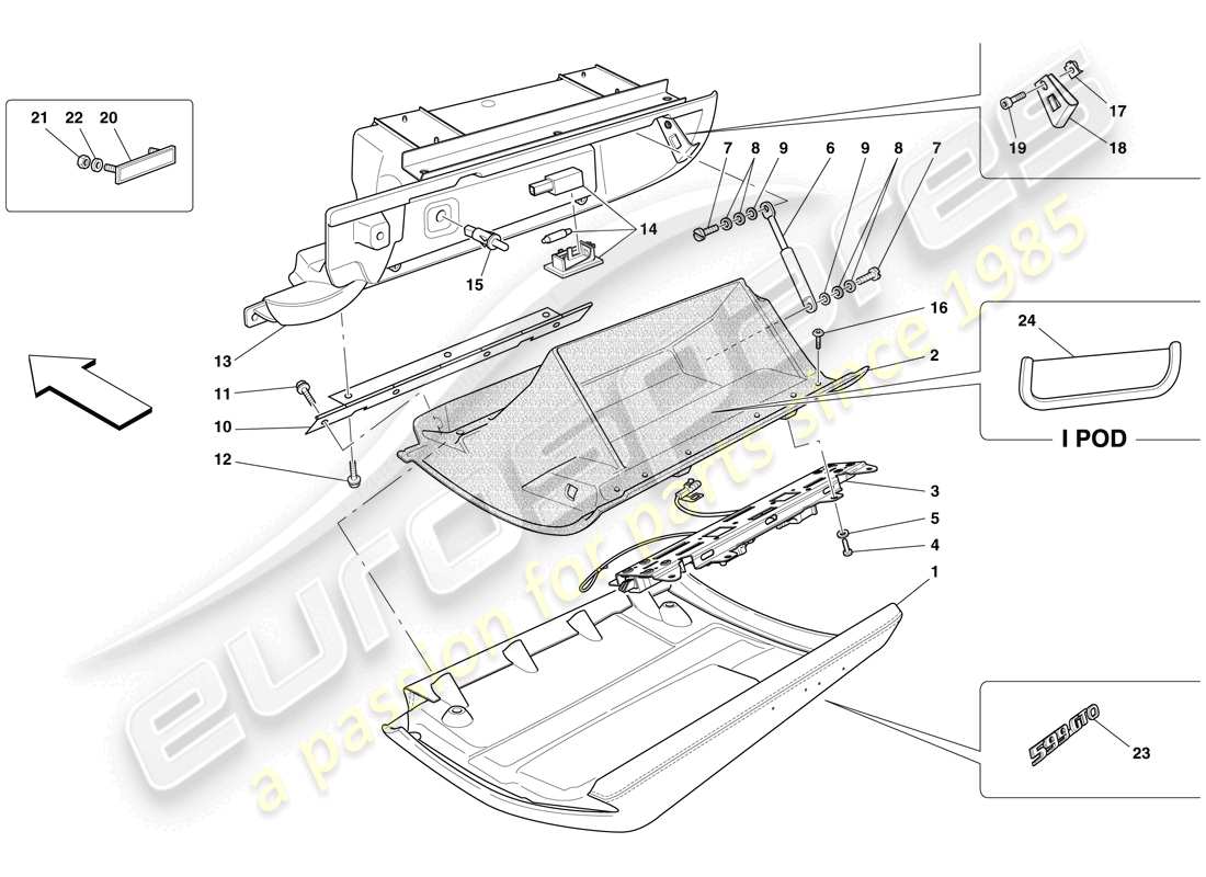 ferrari 599 gto (rhd) handschuhfach teilediagramm