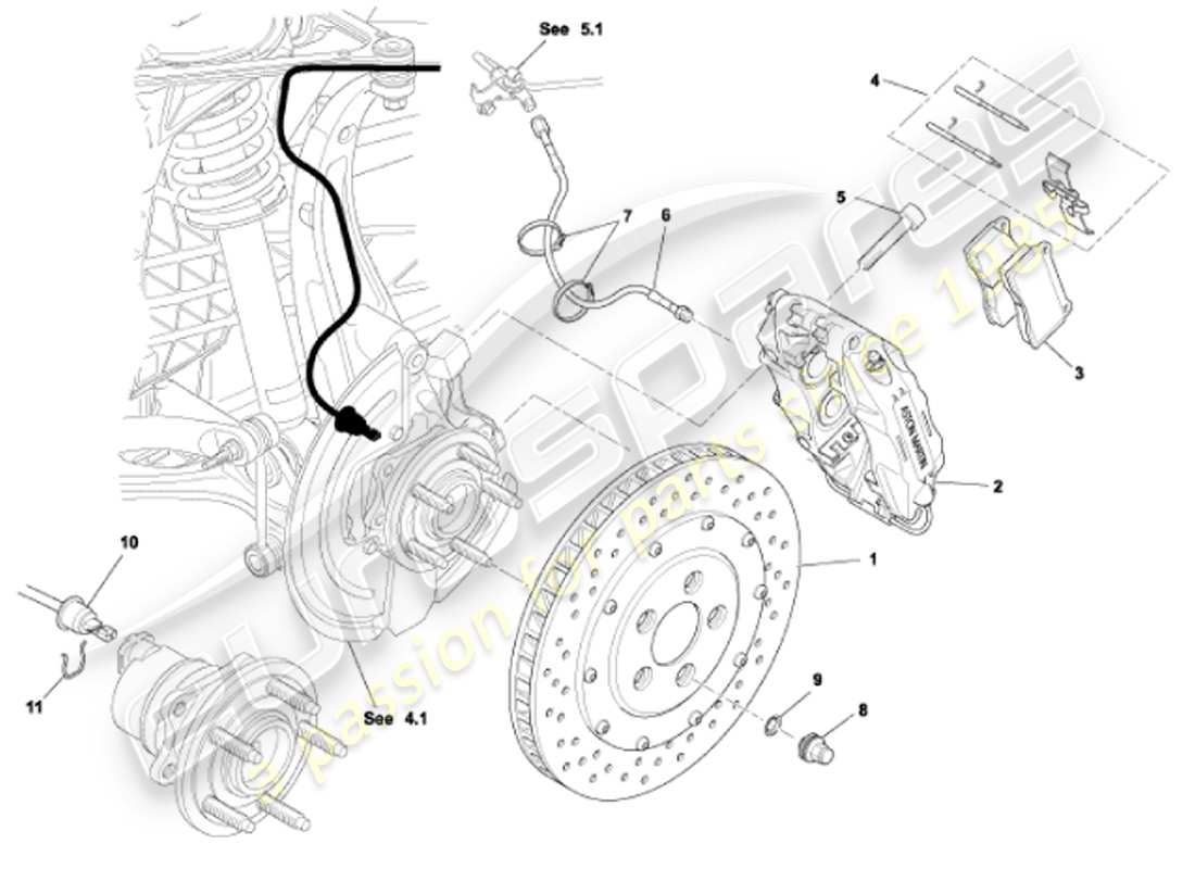 aston martin vanquish (2001) teilediagramm für vorderbremsen