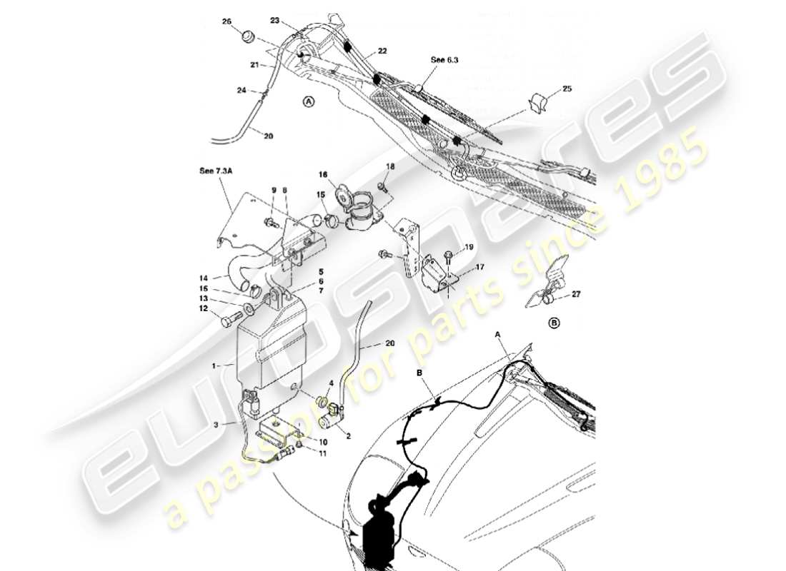 aston martin vanquish (2001) teilediagramm für scheibenwaschanlagen
