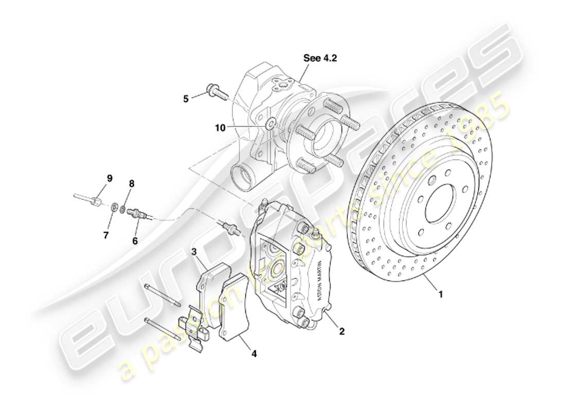 aston martin db7 vantage (2003) teilediagramm für hinterradbremsen