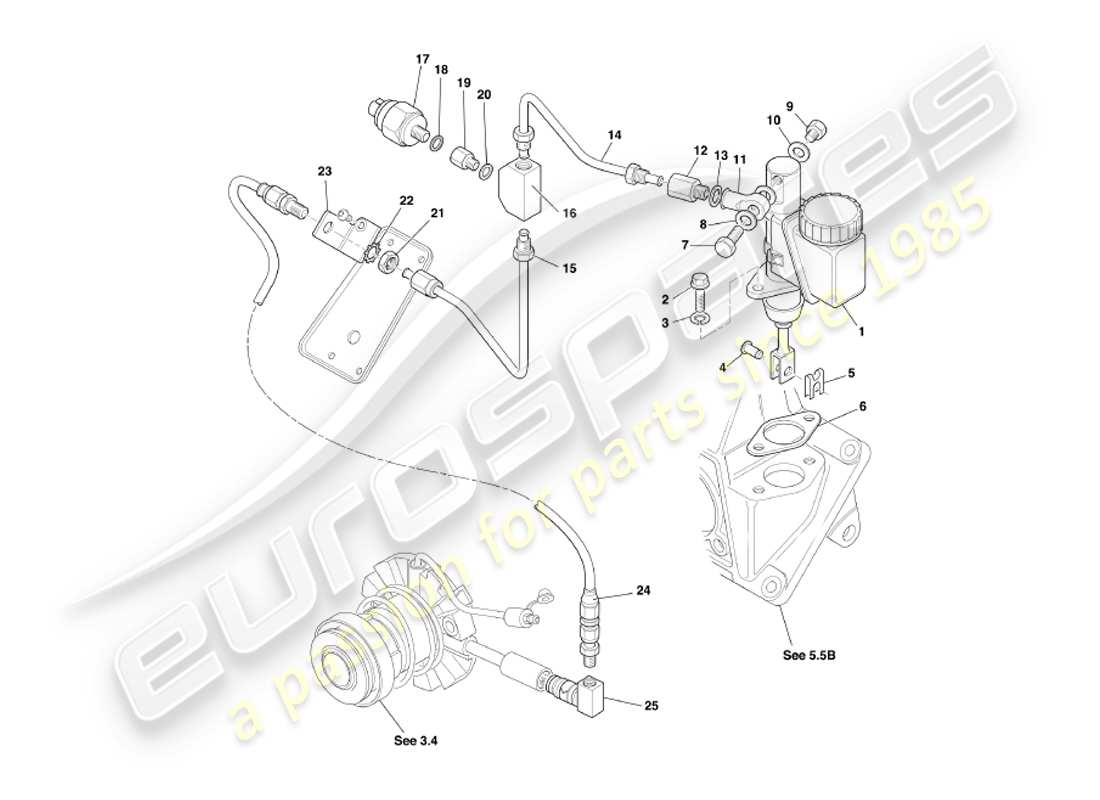 aston martin db7 vantage (2003) teilediagramm der kupplungshydraulik