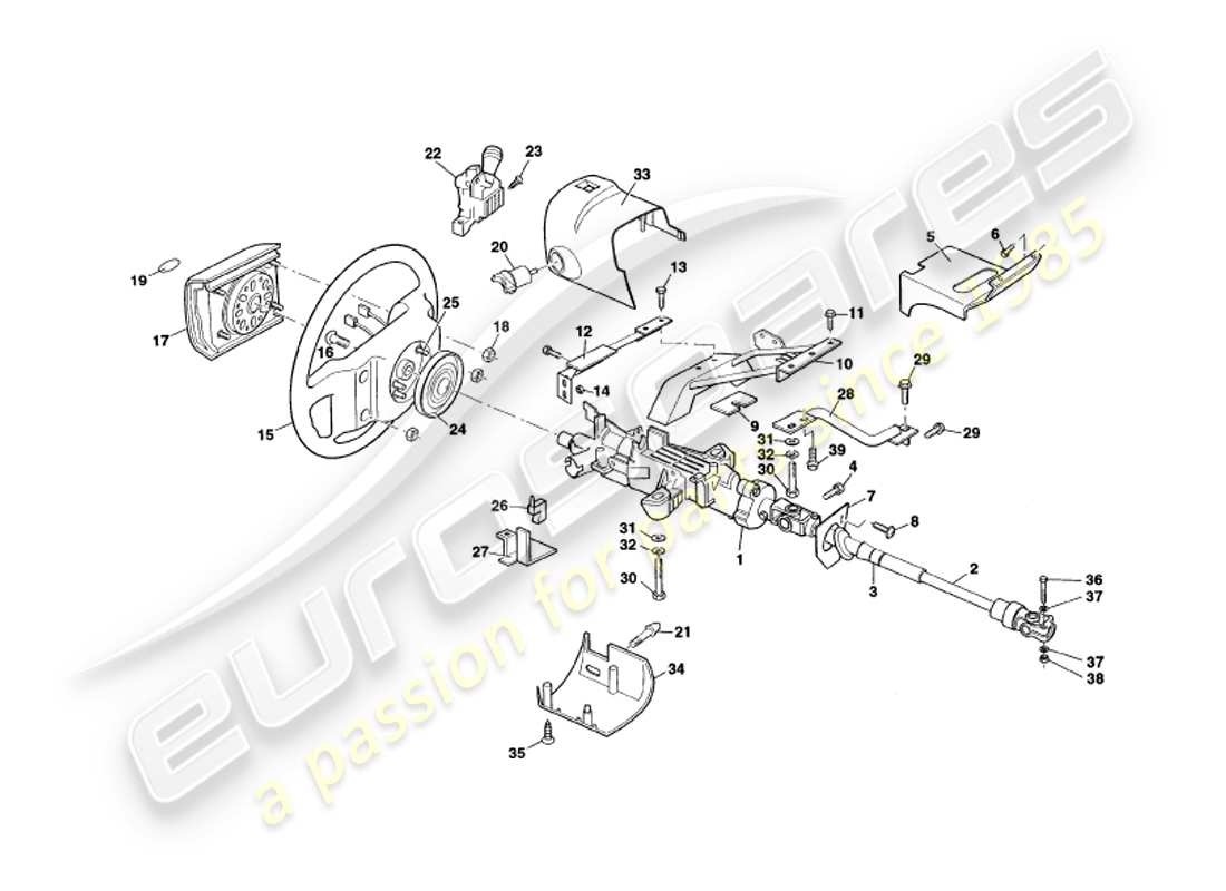 aston martin v8 coupe (1999) lenksäule ersatzteildiagramm