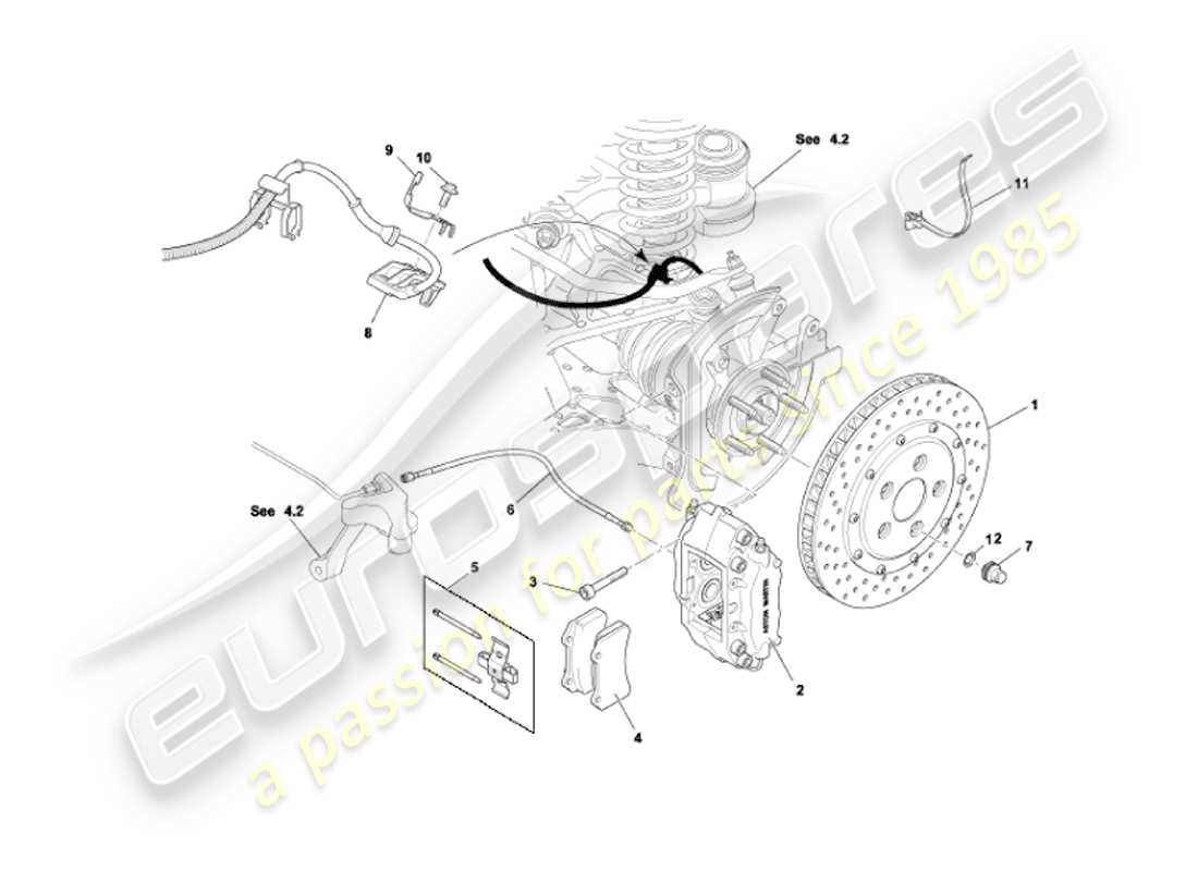aston martin vanquish (2007) teilediagramm für hinterradbremsen