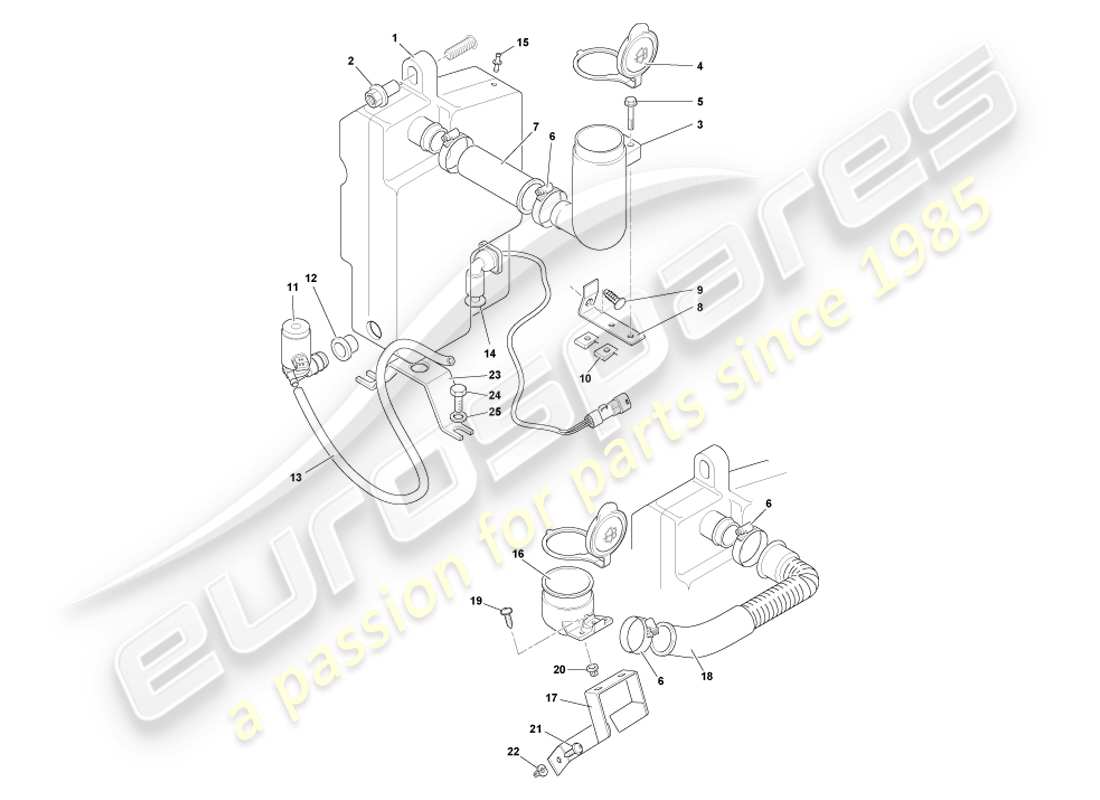 aston martin db7 vantage (2002) teilediagramm für scheibenwaschanlagen