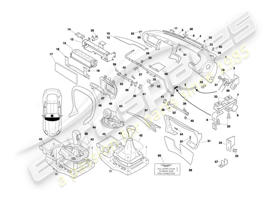aston martin db7 vantage (2003) teilediagramm für blende und verkleidung